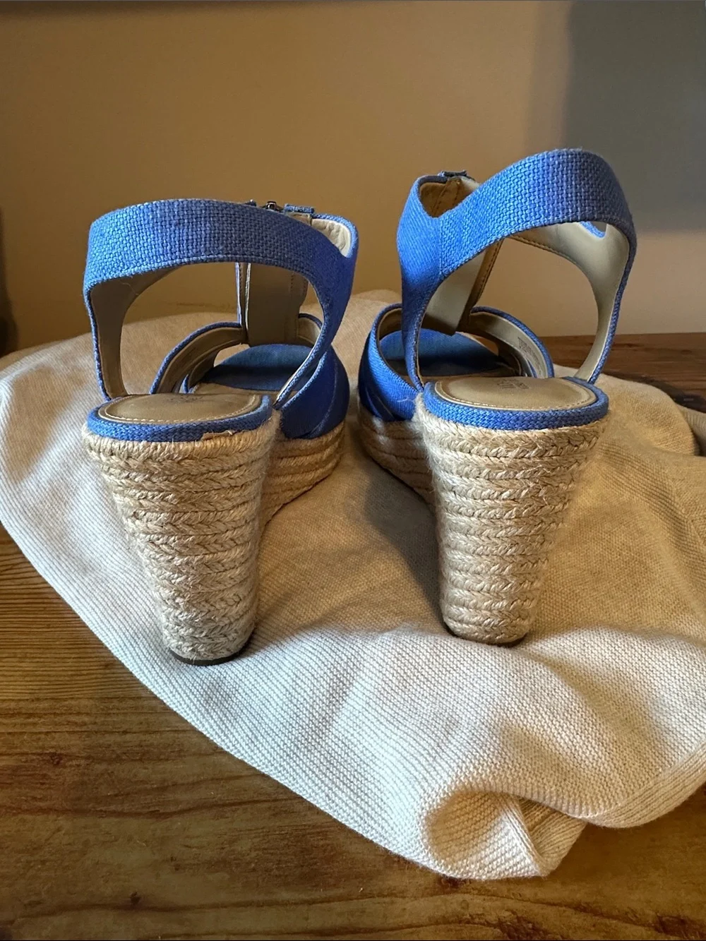 Michael Kors Blue Espadrille Wedge Sandals with Front Zip